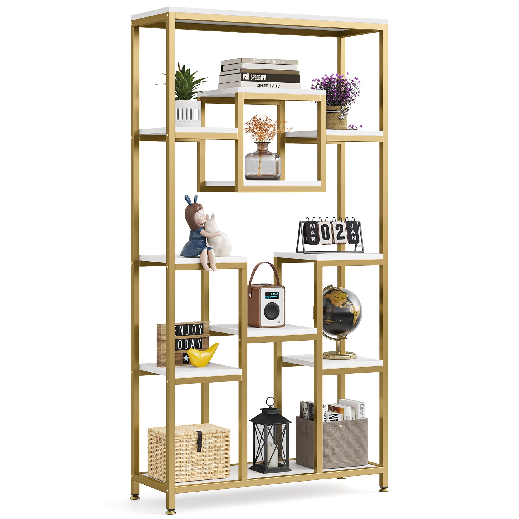 71" Tall Bookshelf Bookcase with Storage Shelves